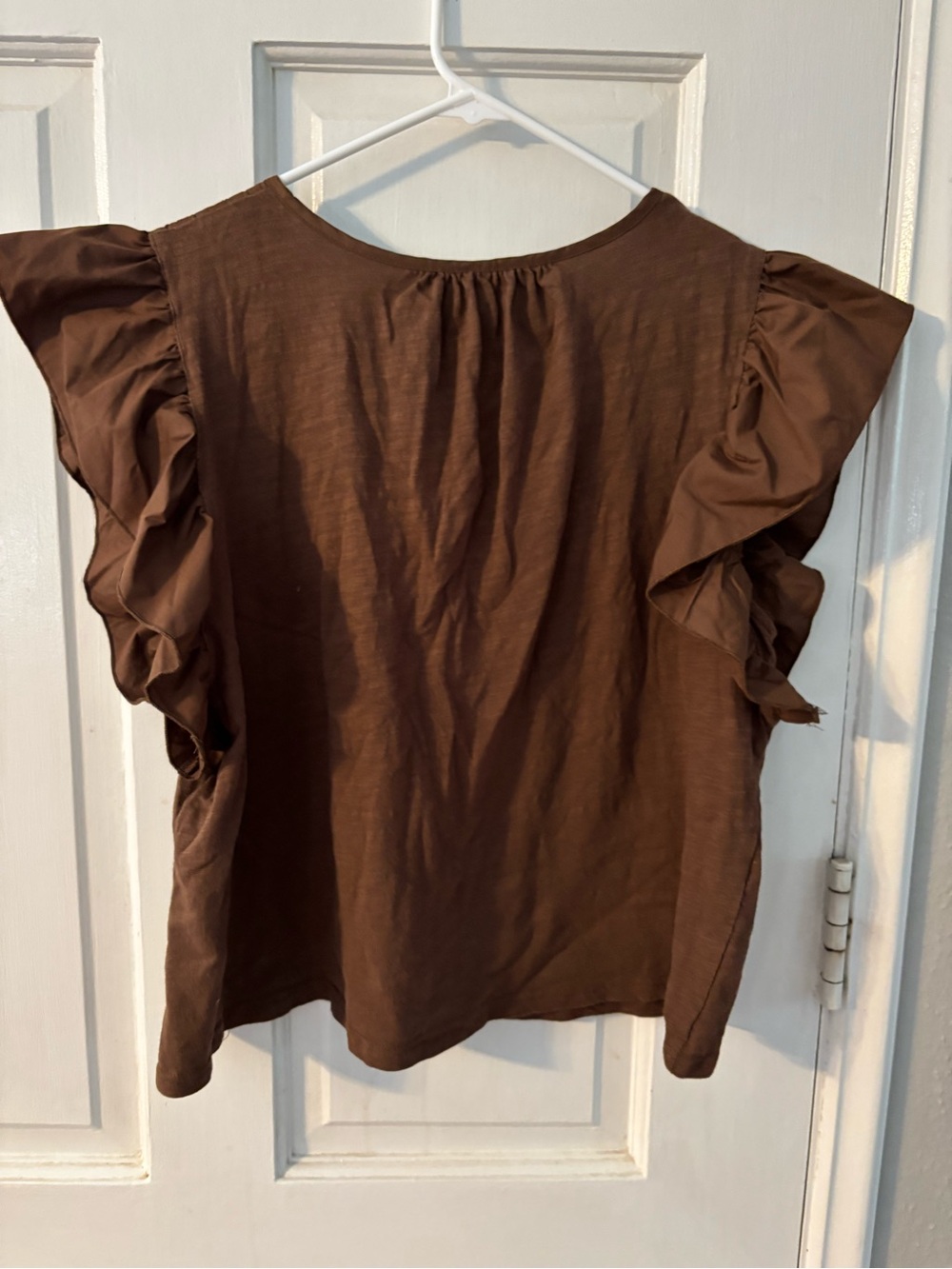 Dolan/Anthropologie Women’s Brown Ruffle Sleeve Pleated Yoke Blouse Top Size L - Picture 6 of 6